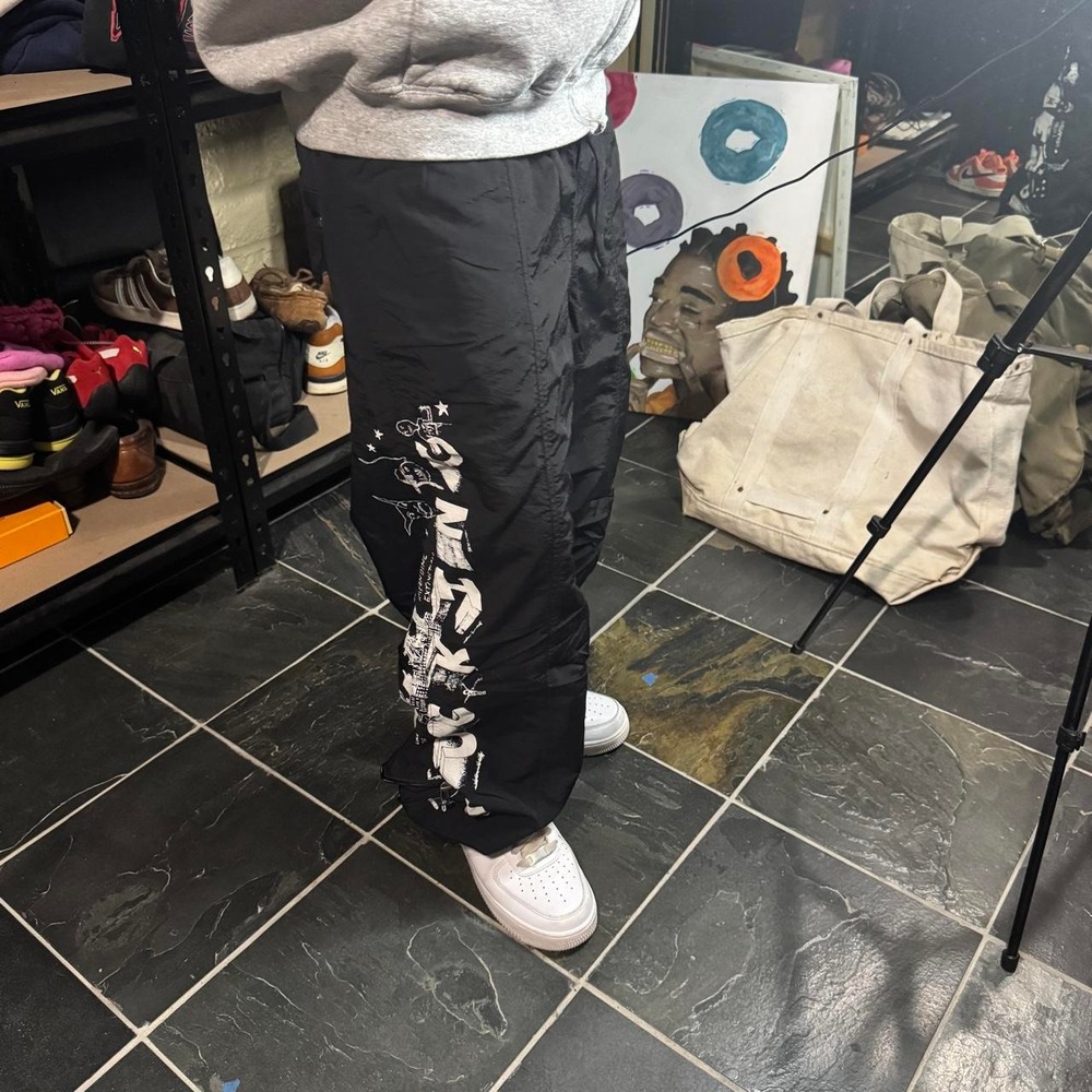 FUCKING AWESOME Black "Extinction" Nylon Windbreaker Track Pants - 30"
